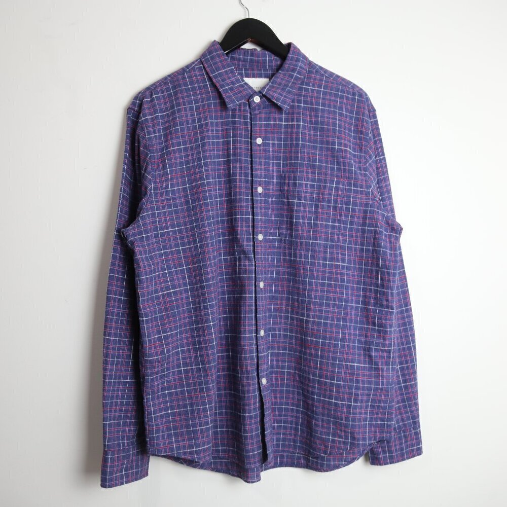 American Eagle Top Mens Purple Plaid Classic Fit Long Sleeve Flannel Size Large
